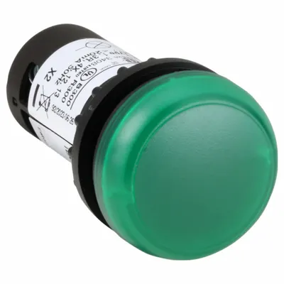 EATON Flush Panel Light: 22 mm Panel Mounting Hole Dia, LED, Green, Flush Head - LED Indicator Pilot Lights