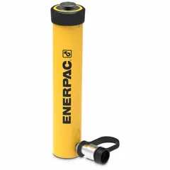 The ENERPAC RC1510 is a single-acting hydraulic ram with a nominal capacity of 15 tons and a 10-inch stroke. Constructed from steel, it is used for lifting, pressing, and positioning heavy loads in industrial maintenance, construction, and manufacturing applications.