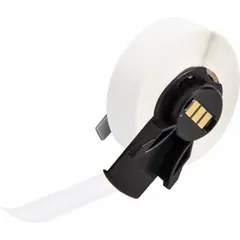 3/8 in x 50 ft continuous label roll made of clear gloss polyester for indoor use. Compatible with Brady M610 printer series. Used for labeling equipment, panels, and assets in industrial environments.