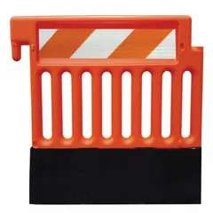 APPROVED VENDOR Pedestrian Barricade, 38 in Ht, 3 9/16 ft Lg, Orange Polyethylene, Interlocking, Self-Weighted Base, ADA Compliant