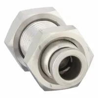 This SMC union fitting connects two tubes of equal outer diameter in pneumatic systems. It features a push-to-connect design on both ends for tool-free installation. Made of stainless steel with a silver finish, it is suitable for use with compressed air or inert gas lines