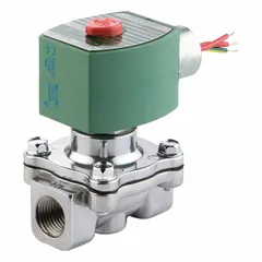 2-way/2-position normally open solenoid valve with 1/2 in pipe size and 110V AC coil. Watertight construction with NBR seal. Used to control flow of compatible fluids in industrial automation, water treatment, and process control systems.