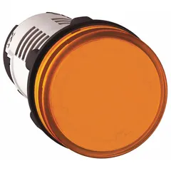Orange LED pilot light from the XB7 series with a 22 mm panel mounting hole diameter. Designed for industrial control panels to provide visual status indication for power-on, alarm, or operational states. LED technology ensures long service life and low energy consumption.