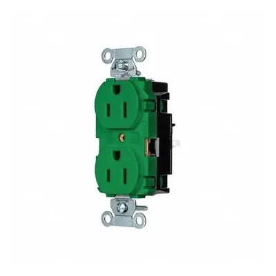 HUBBELL 5252STGN Duplex Receptacle, 5-15R, Green, 125V AC, 15A, 2-Pole/3-Wire - General Purpose Receptacles