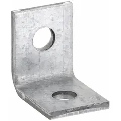 This steel supporting angle bracket features a galvanized finish and gray color. With a 160 lb load capacity and 0.25 in mounting hole diameter, it is used with bolting straps for securing beam, wire rod, and purlin installations in industrial framing systems. cULus listed.