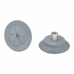 This vacuum pad assembly is designed for handling sensitive electronic components in pick-and-place applications. It features a 77.2 mm pad diameter, NBR material with 55 A hardness, and a 34.4 mm pad height in gray. Suitable for automated assembly lines requiring a secure grip without marking surfaces.