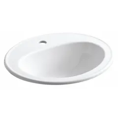 This KOHLER countertop bathroom sink is made of vitreous china in a white finish. It features a single-hole design for use with a separate faucet. The sink measures 20 1/4 inches in overall length and 17 1/2 inches in overall width. Suitable for residential or commercial washroom installations where a countertop-mounted basin is required.