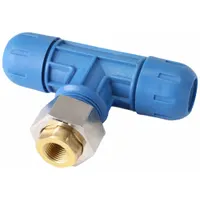 Nylon compression tee fitting for compressed air systems. Connects 1 in OD x 1 in OD x 1/2 in OD tubing with 1/2 in pipe size. Used to create branch-line takeoffs in nylon air-distribution networks
