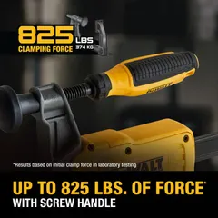 This dual-function trigger clamp and spreader from DEWALT features a 12 in max jaw opening and 2-1/2 in throat depth. The grooved jaw pad provides secure grip on round or irregular surfaces. With an adjustment range of 8 in to 19-1/2 in, it is suited for holding or spreading workpieces in woodworking, metalworking, and construction applications.