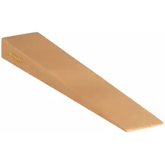 Non-sparking set-up wedge made from beryllium copper alloy, with a width of 1 inch and a maximum height of 1/2 inch. Used for aligning or separating components in environments where sparking must be avoided.