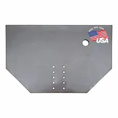 Steel hitch plate for reinforcing or repairing trailer hitches on heavy-duty trucks and equipment. Measures 34-1/2 in overall length, 34-1/2 in overall width, 22-1/2 in height, and 5/8 in thickness. Suitable for fleet and vehicle maintenance in towing applications.