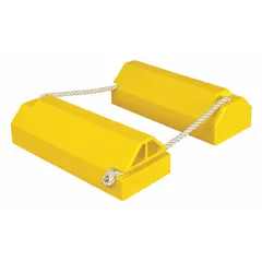 Urethane aircraft wheel chock, 55 in overall length, 7 3/8 in overall width, 5 3/8 in overall height. Supplied as a single chock (1 PR). Used to secure aircraft during ground operations, such as maintenance, hangar storage, and ramp servicing.