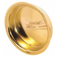This round recessed handle is made of steel with a polished brass finish. It features unthreaded mounting holes and is supplied as a single piece. Suitable for flush-mount applications on trays, drawers, or panels where a low-profile grip is required