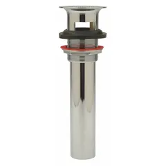 Brass sink drain with chrome finish, flat strainer, and 2-1/4 in overall diameter. Threaded connection for 1-1/4 in pipe. Includes brass locknut and overflow. Suitable for kitchen or bathroom sinks in residential and commercial plumbing.