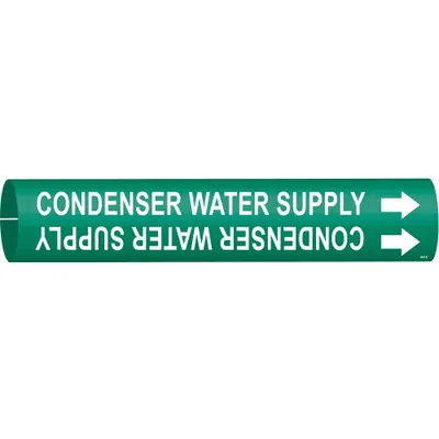 BRADY Pipe Marker: Condenser Water Supply, Green, White, Fits 4 to 6 in Pipe O.D. - Condenser Water Supply Snap-On Pipe Markers