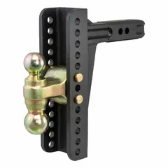 This adjustable ball mount from CURT is constructed of steel with a rust-resistant carbide powder coat finish. It accommodates 2 in or 2 5/16 in ball diameters and includes pins and clips for secure attachment. Suitable for connecting trailers to towing vehicles in universal applications.