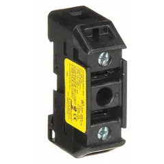 The BUSSMANN TCFH30N is a 1-pole UL Class J fuse block rated for 600 V AC. It features finger-safe design, DIN rail mounting, and box lug termination. Suitable for mounting and connecting Class J fuses in industrial control panels, motor circuits, and power distribution systems.
