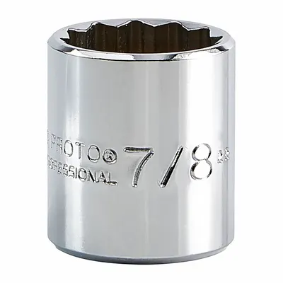 PROTO Socket: SAE, 3/8 in Drive Size, 7/8 in Socket Size, 12-Point, Std, Chrome - 3/8" Drive Hand Sockets