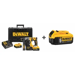 This cordless rotary hammer operates on a 20V DC battery platform and delivers 0 to 4,600 bpm. It features an SDS-Plus bit system with a 1-inch maximum capacity and is configured as a hammer-only tool. The kit includes one charger and three DCB205 batteries. Typical applications include drilling and chiseling in concrete, masonry, and stone for anchor setting, through-holes, and light demolition.