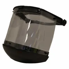 This BULLARD face shield assembly features a clear Tritan visor and dielectric neoprene construction. It is designed for use with Bullard hard hats, including model S62, providing impact and splash protection in industrial and electrical environments.