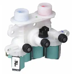 This water inlet valve controls water flow into washing machines and dryers, opening and closing to fill the tub or drum during wash and rinse cycles. It is a genuine OEM part designed for Whirlpool appliances.