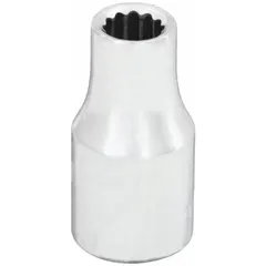 This 1/4" drive hand socket has a 5.5 mm socket size with a 12-point standard configuration. It is made of chrome for corrosion resistance. Typical applications include tightening or loosening metric fasteners in automotive repair, machinery maintenance, and general assembly tasks.