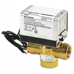 Zone valve for controlling hot water or chilled water flow in hydronic HVAC systems. Used to regulate temperature by opening or closing individual zones in commercial and residential buildings.