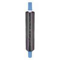 This black, standard-duty cast stretch wrap is 80 gauge and 20 inches wide. It includes a built-in dispenser with a hand brake for controlled manual application. The opaque film with color additive is used for securing and unitizing pallet loads, providing visual identification and UV protection for stored goods