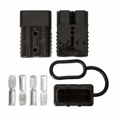 Booster cables designed for jump-starting vehicles with discharged batteries. The black quick-connect system enables rapid and secure attachment to battery terminals, facilitating roadside or shop repairs. Suitable for fleet and vehicle maintenance operations.
