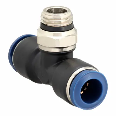 AIGNEP USA Push-Fit Tee Fitting: 1/2 in OD x 1/2 in OD x 3/8 in Pipe Size - Nylon & Nickel-Plated Brass Tube Fittings