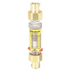 This HEDLAND inline variable-area flowmeter measures water flow in liters with +/-5% accuracy. It features a scale display, universal mounting orientation, and Buna-N seals and O-rings. Suitable for monitoring flow in water lines, cooling circuits, and process systems where a direct-reading scale is adequate.