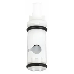 This plastic disc faucet cartridge is designed for use with Moen Washerless Series faucets. It controls the flow of both hot and cold water, serving as a replacement part to restore proper faucet operation and prevent leaks. Each package includes one cartridge.