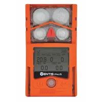 Multi-gas detector for ammonia monitoring in industrial environments such as chemical plants, refineries, and wastewater facilities. Features an orange housing, lithium ion battery, LED display, and cellular communication protocol. IP68-rated for harsh conditions
