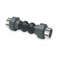 Threaded CPVC expansion joint with EPDM bulb for thermal expansion absorption in piping systems. Overall length 7.75 in, maximum operating pressure 150 psi. Suitable for use in CPVC plumbing and industrial process lines where temperature fluctuations occur.