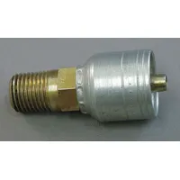 Steel straight hydraulic crimp fitting for -4 hose dash size. Male x Genderless connection with BSPP threads (1/4"-19). Used in fluid power systems to create permanent hose assemblies