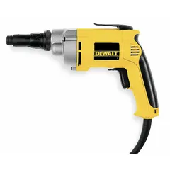 The DEWALT DW267 is a corded screw gun designed for metal-fastening applications. It features a 1/4-inch drive, maximum torque of 132 in-lb, and operates on 120 V AC power. The tool has a trigger switch and pistol grip handle, suitable for driving screws into metal surfaces in construction and manufacturing settings.