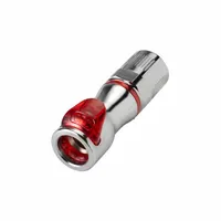 This chrome-plated brass quick-disconnect tube fitting features a straight coupler with 3/8 in OD tube x 3/8 in NPTF pipe connections. The Warm Red color aids identification. It is used in pneumatic, hydraulic, and instrumentation systems for rapid connection and disconnection of fluid lines