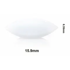 Egg-shaped stir bar made of Alnico for strong magnetic coupling. Overall length 15.9 mm, diameter 6.35 mm. White finish is autoclavable for repeated sterilization. Suitable for use in round-bottom flasks and vessels requiring efficient fluid agitation in laboratory mixing applications.