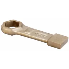 This nonsparking striking box end wrench is made of aluminum-bronze alloy with a natural finish. It has a 1 7/16 in 6-point head and a 7 in overall length. Suitable for use in hazardous environments where spark prevention is required.