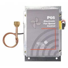 Refrigerant actuated electronic fan speed control with a 190 psig to 250 psig pressure sensor. Operates on 208 to 480V AC with 8 A output. Designed for ambient temperatures from -40°F to 130°F. Used to regulate condenser fan speed in HVAC and refrigeration systems.