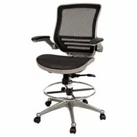 FLASH FURNITURE Drafting Chair: Waylon, Black, Mesh Material, Adj Arms Arm, 19 in Seat Wd (MPN BL-LB-8801X-D-BK-GR-GG)