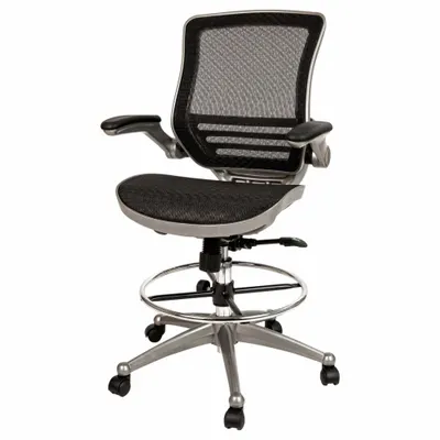 FLASH FURNITURE Waylon Adjustable-Arm Drafting Chair, Black Mesh, Silver Frame - Adjustable-Arm Drafting Chairs