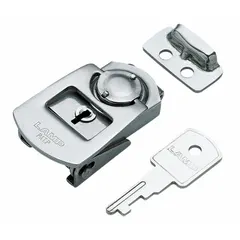 This release-to-open draw latch secures panels, doors, and enclosures on industrial equipment, cabinets, and machinery. Its stainless steel construction resists corrosion in harsh environments. Dimensions: 5/8 in depth, 1 3/16 in height, 2 in width.