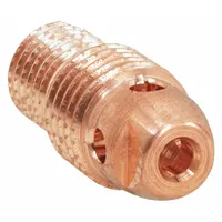 This collet body is designed for TIG welding torches to hold and align tungsten electrodes with a maximum diameter of 3/32 inches. Sold in a pack of 5, it ensures stable arc performance during welding operations