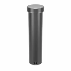 Steel clevis pin with plain finish, 1 in diameter and 4 in shank length. Used to connect a clevis to a rod or other component in mechanical linkages, forming a pivot joint. Common in industrial machinery, agricultural equipment, and material handling systems.