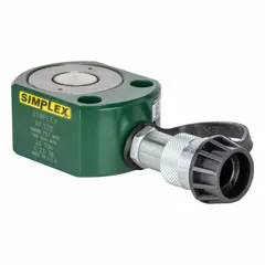 Steel low profile ram with 30 ton nominal capacity and 1 in nominal stroke. Single-acting cylinder designed for lifting, pressing, or positioning heavy loads in confined spaces where vertical clearance is limited.