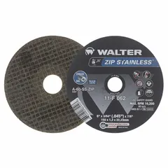 This Type 1 cut-off wheel is designed for contaminant-free cutting of stainless steel. It measures 6" diameter by 3/64" thickness with a 7/8" arbor hole and is made of aluminum oxide. The wheel prevents cross-contamination that can cause rust, suitable for applications where material integrity is critical.
