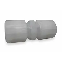 This PFA compression tube fitting union connects two 1/4 in OD tubes with compression x compression ends. Made from FDA-approved PFA material, it is suitable for high-purity fluid systems requiring corrosion resistance and cleanliness
