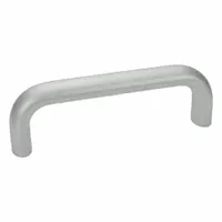 This load-rated standard U pull handle is made of silver aluminum with a 15.75 in mounting hole center-to-center distance and M8 screw size. It is designed for use on industrial enclosures, machinery doors, and access panels requiring a strong grip. The threaded M8 holes facilitate installation