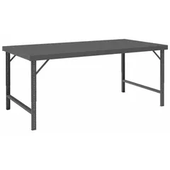 Steel-top worktable with overall dimensions of 96 inches by 48-1/4 inches. Constructed entirely of steel with a 2,000 lb load capacity. Suitable for heavy-duty assembly, maintenance, and fabrication tasks in industrial workshops and manufacturing lines.